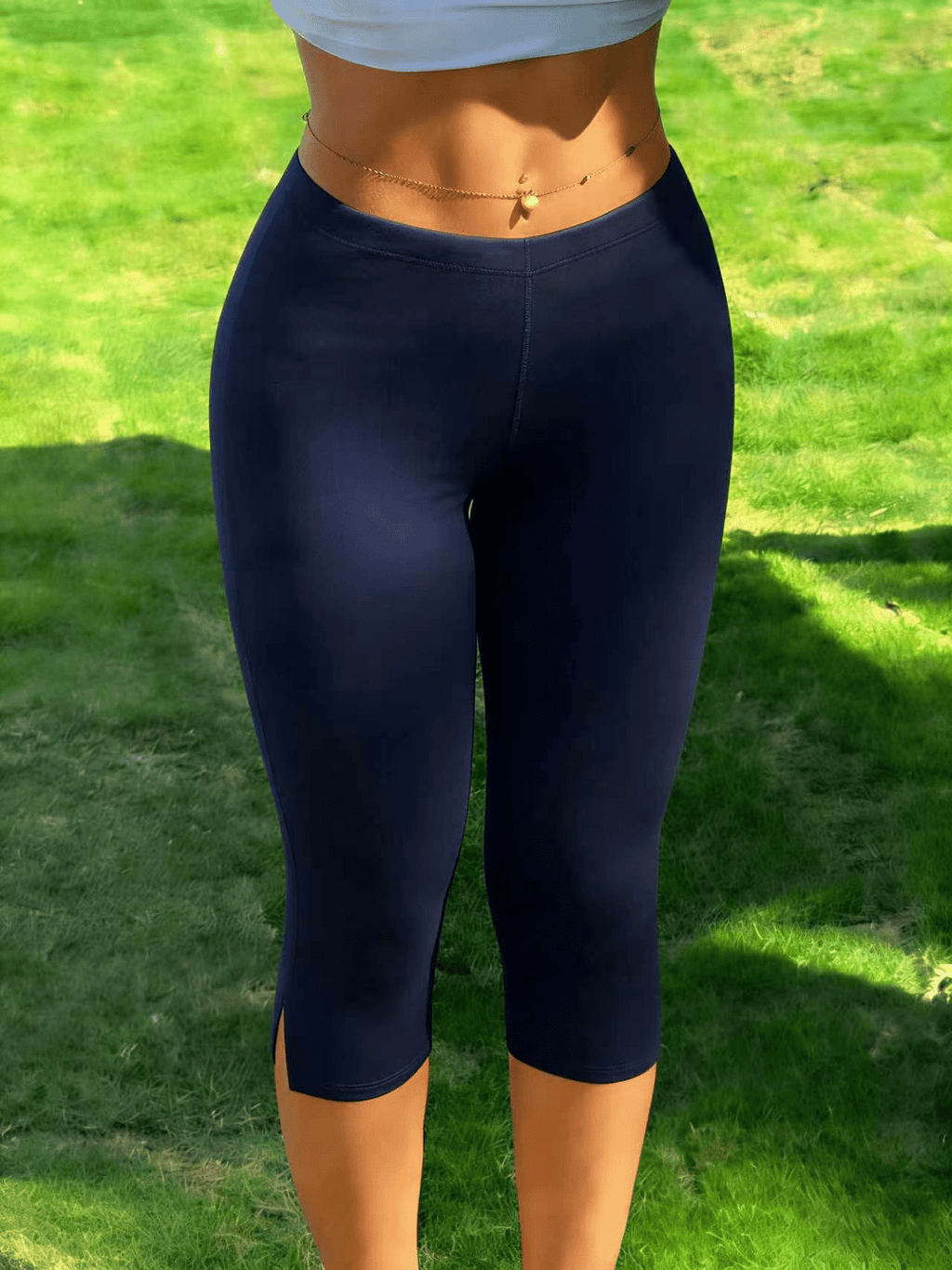 Women's Millie Split Hem Capri Leggings - Fold-Over Waistband Skinny Fit Yoga Pants - Image 12