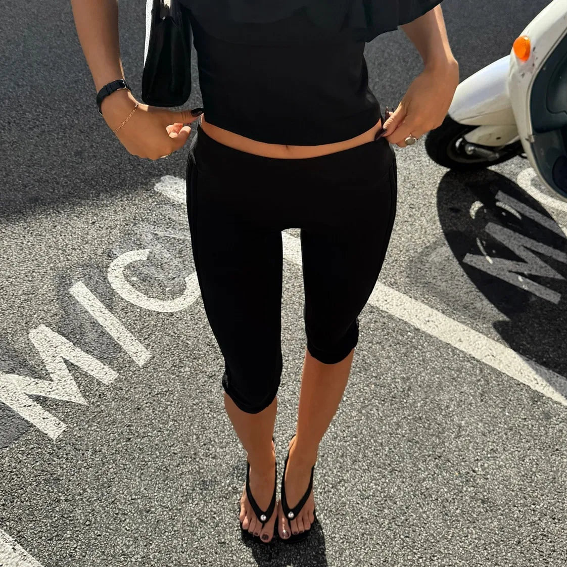 Women's Millie Split Hem Capri Leggings - Fold-Over Waistband Skinny Fit Yoga Pants - Image 6