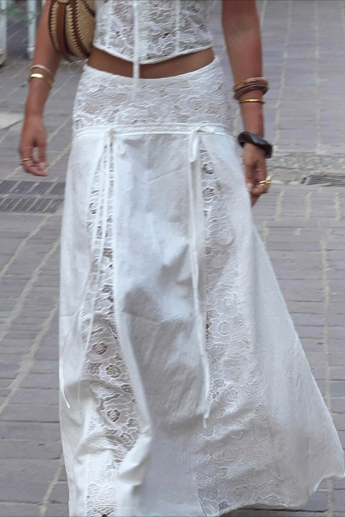 Quinn White Lace Maxi Skirt for Women - Low Waist Patchwork - Image 6