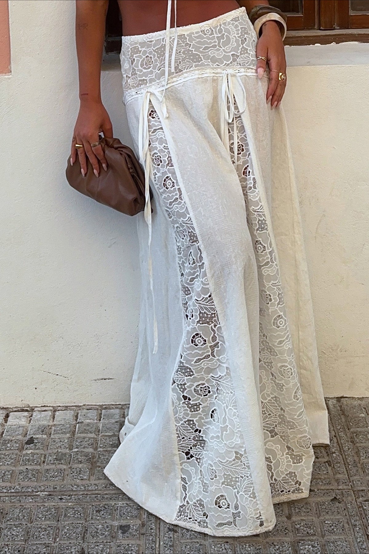 Quinn White Lace Maxi Skirt for Women - Low Waist Patchwork - Image 2