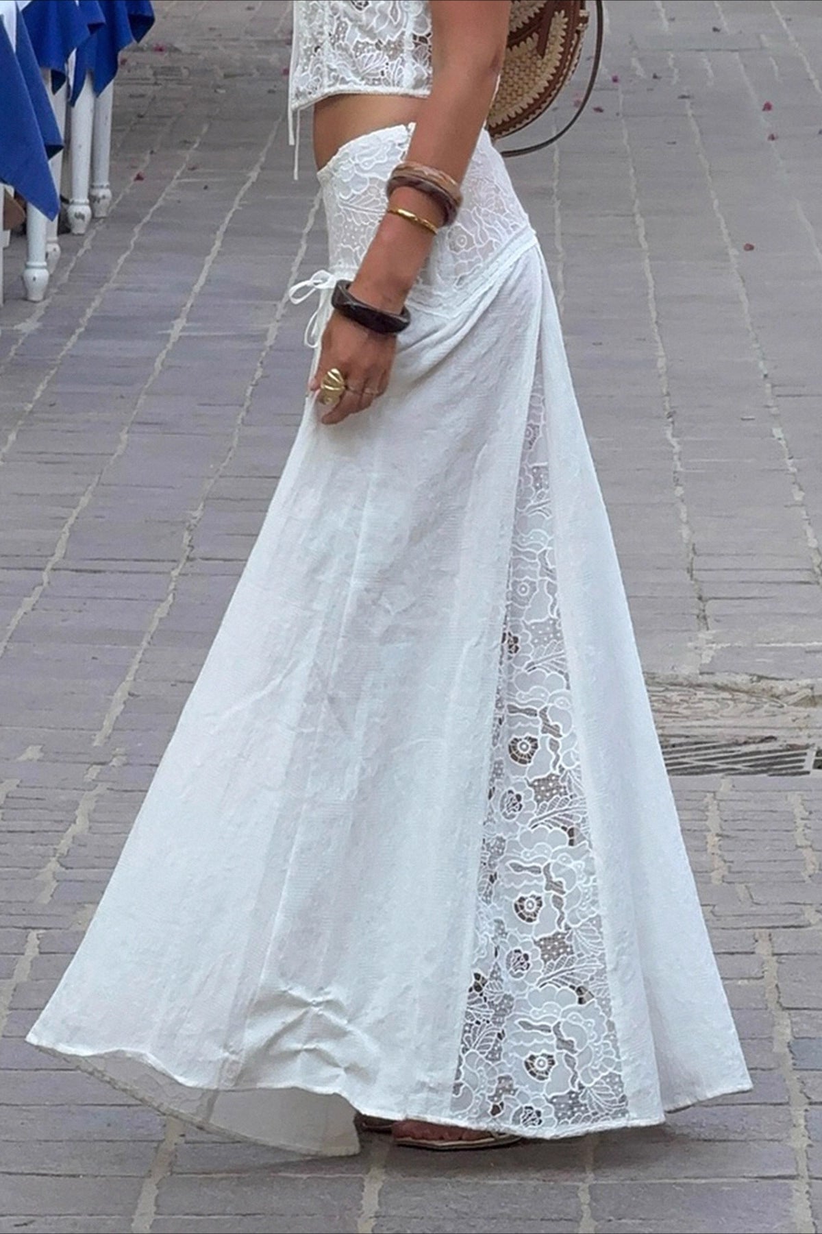 Quinn White Lace Maxi Skirt for Women - Low Waist Patchwork - Image 4