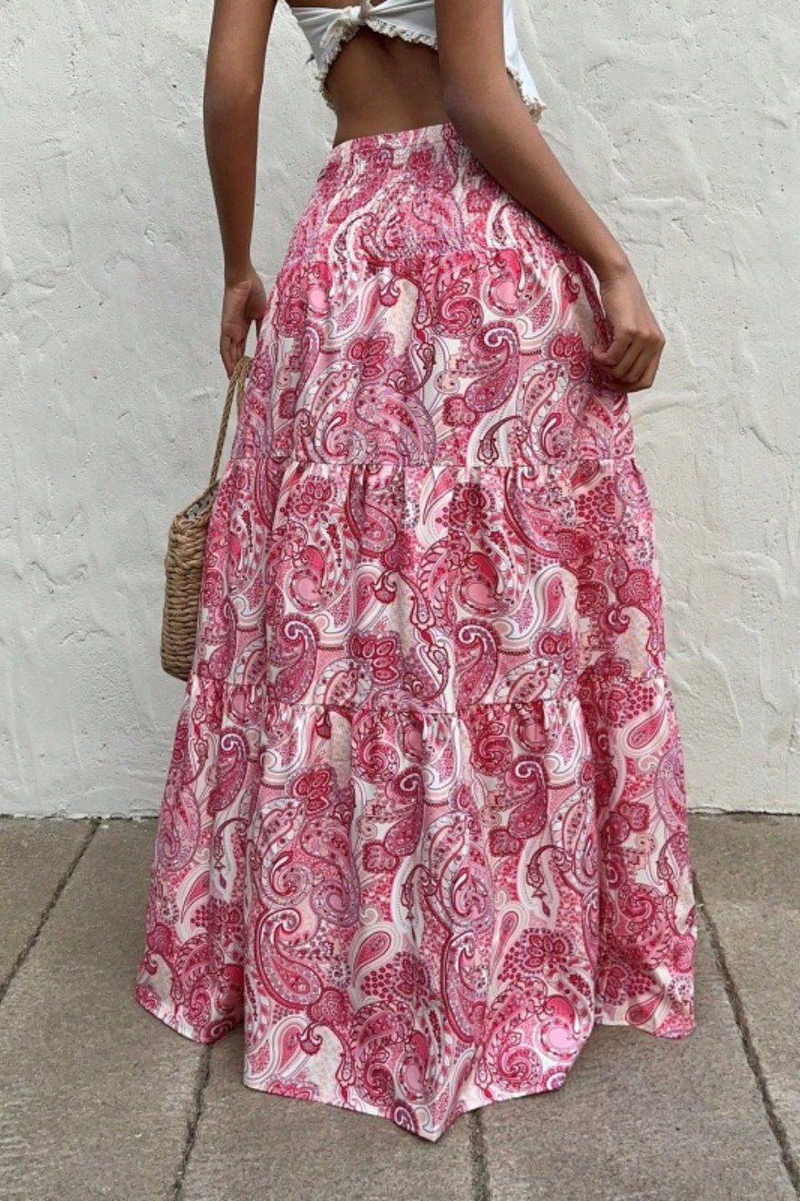 Riley Boho Paisley Maxi Skirt - Flowy Elastic Waist Resort Wear Long Skirt - Image 3