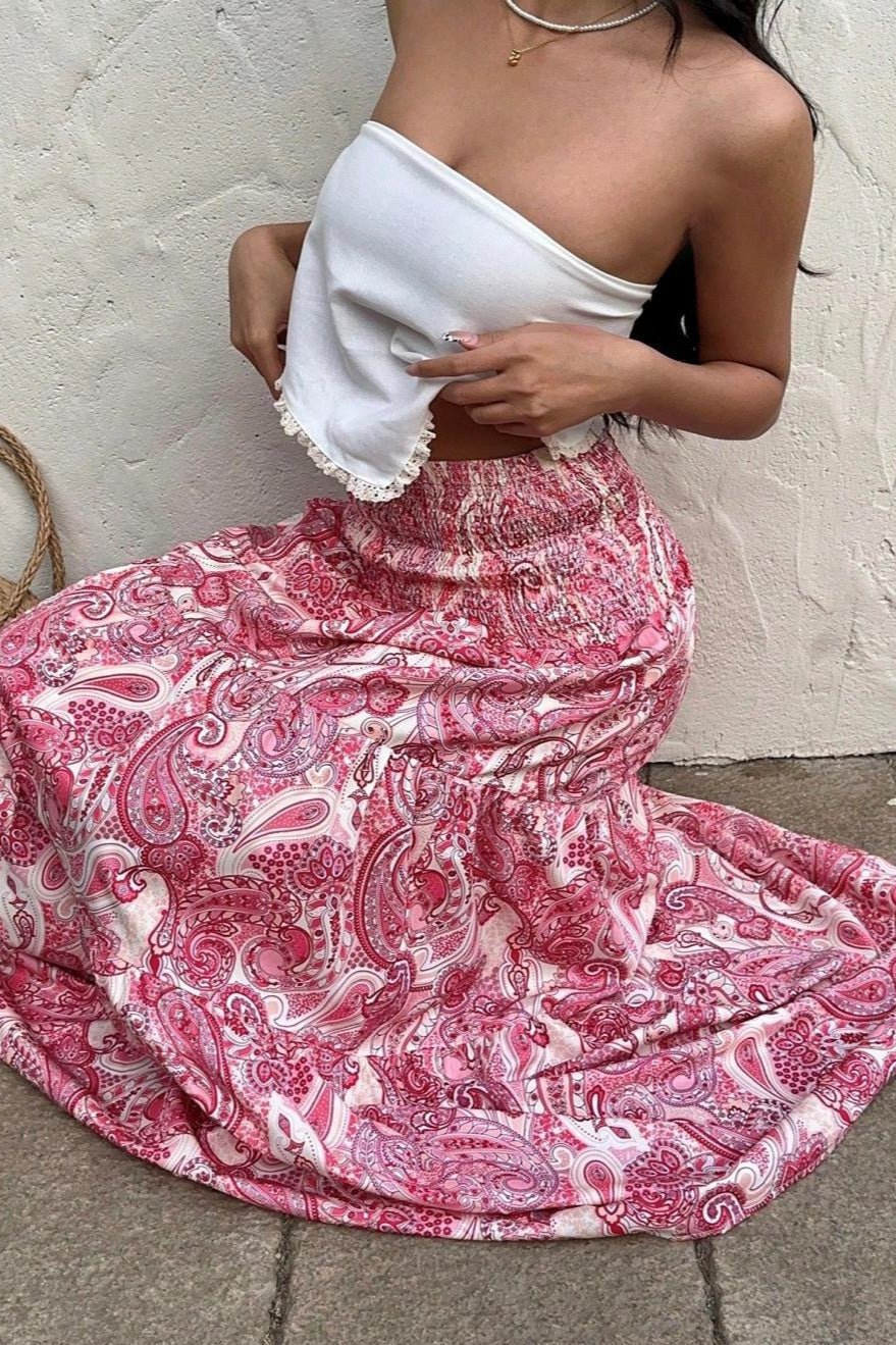 Riley Boho Paisley Maxi Skirt - Flowy Elastic Waist Resort Wear Long Skirt - Image 4