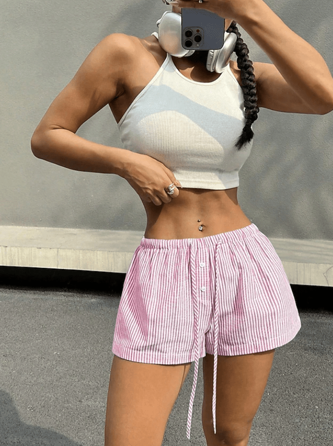 Tirzah Striped Low-Waisted Elastic Shorts - Women's Everyday Bottoms - Image 2