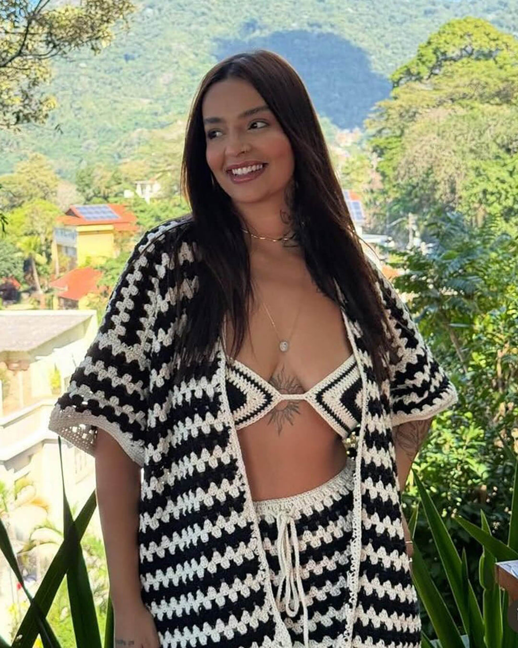 Bree Color-Block Knit Bikini Set with Coat - Women's Swimwear