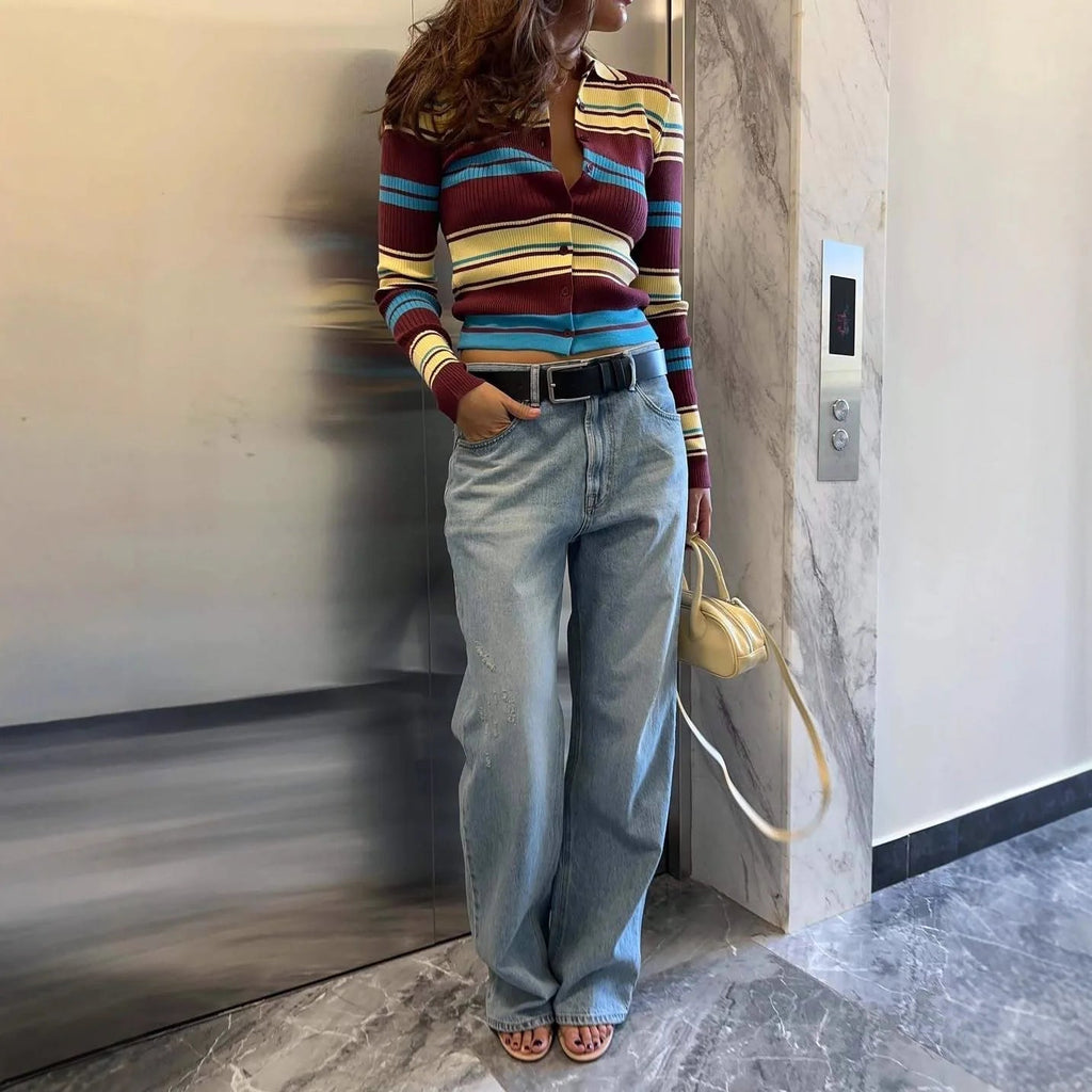 Hope Striped Knit Cardigan - Women's Layering Cardigan - Image 4