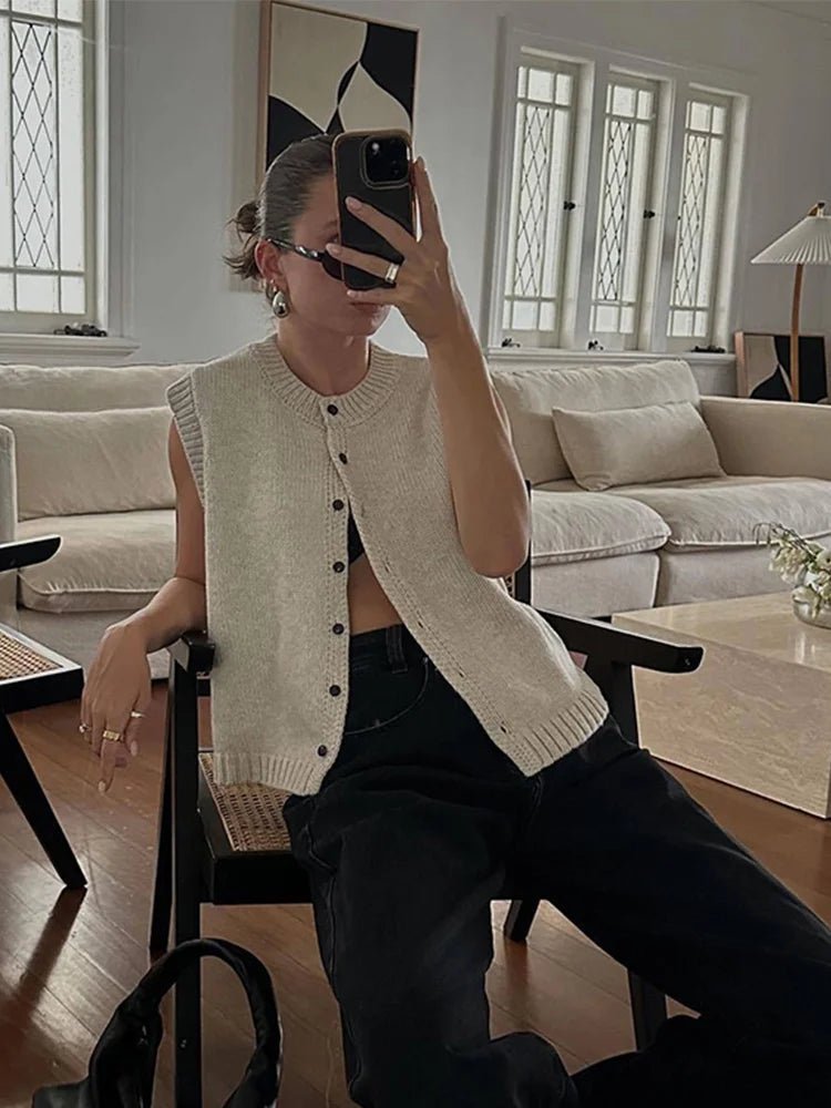 Tori Button Front Knitted Vest Cardigan - Women's Layering Cardigan - Image 6