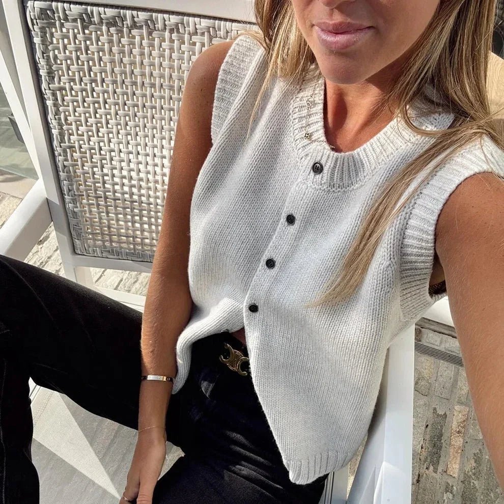 Tori Button Front Knitted Vest Cardigan - Women's Layering Cardigan - Image 9