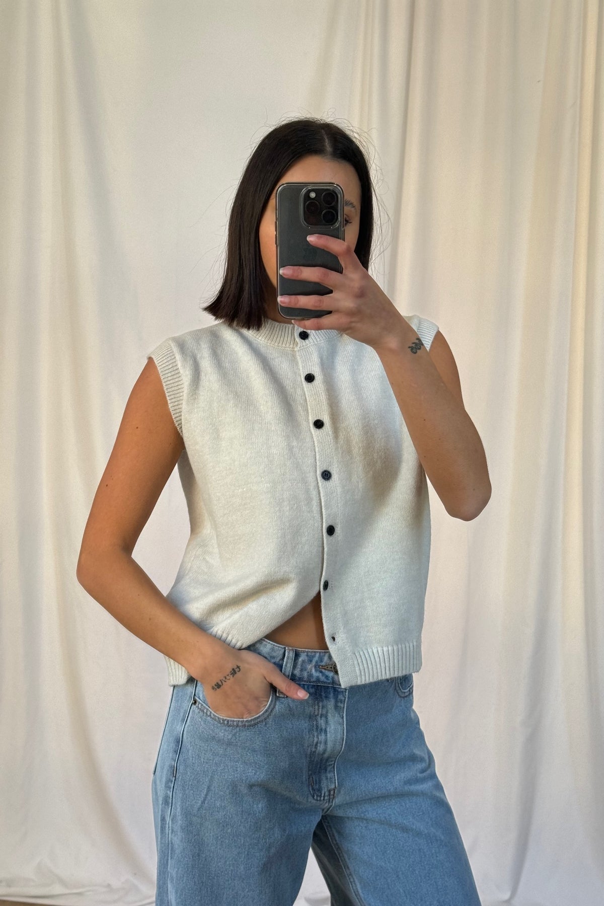 Tori Button Front Knitted Vest Cardigan - Women's Layering Cardigan - Image 7
