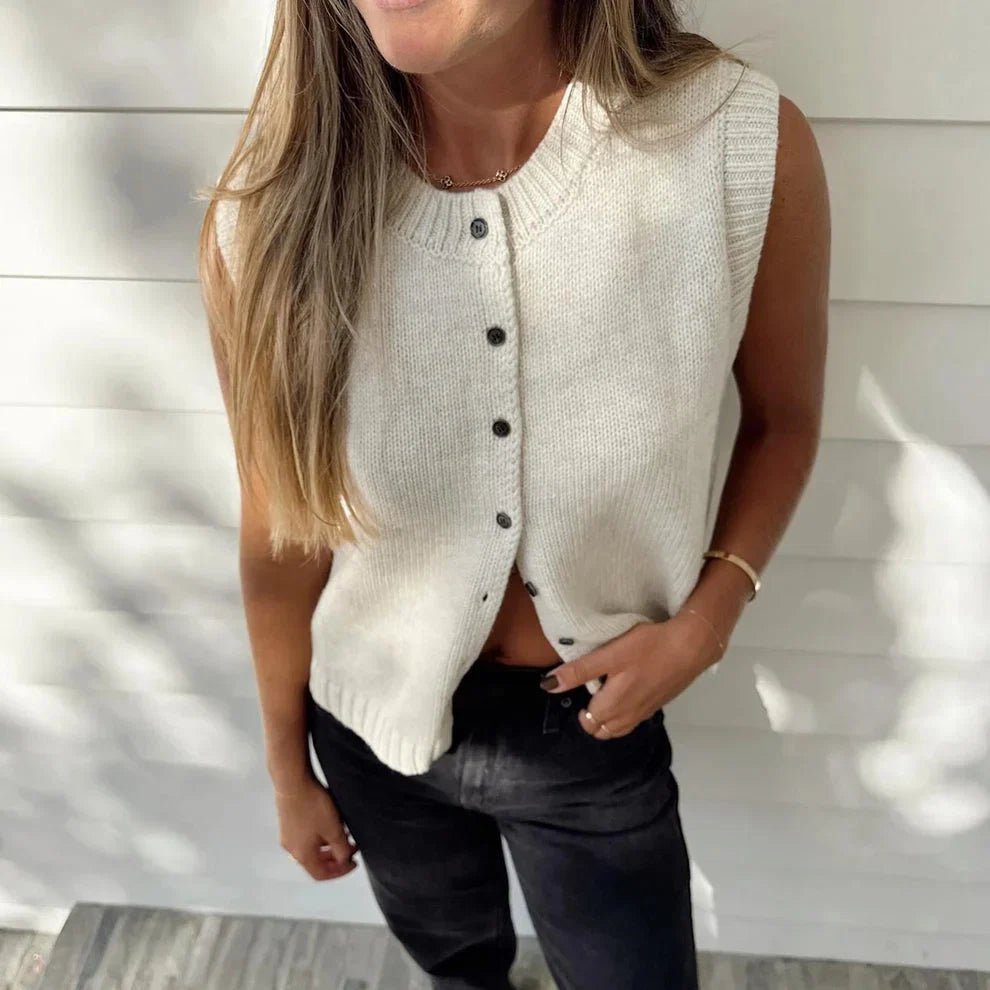 Tori Button Front Knitted Vest Cardigan - Women's Layering Cardigan - Image 8