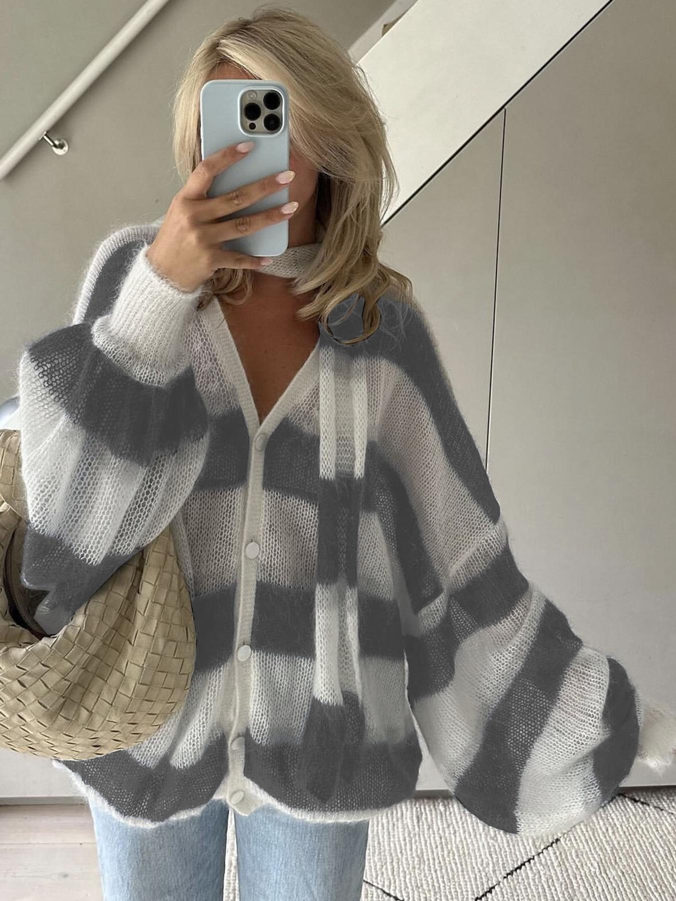 Christel Loose Striped Cardigan - Women's Cozy Knitwear - Image 7