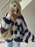 Christel Loose Striped Cardigan - Women's Cozy Knitwear