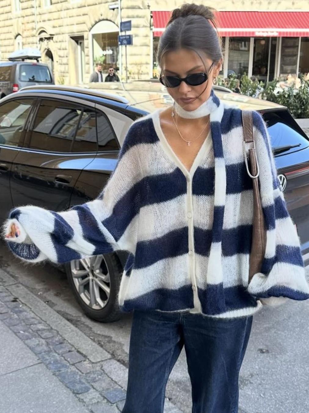 Christel Loose Striped Cardigan - Women's Cozy Knitwear - Image 2