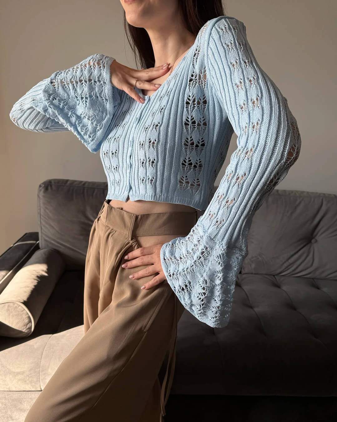Kendall Hollow Out Knitted Cardigan - Women's Cozy Knitwear - Image 2