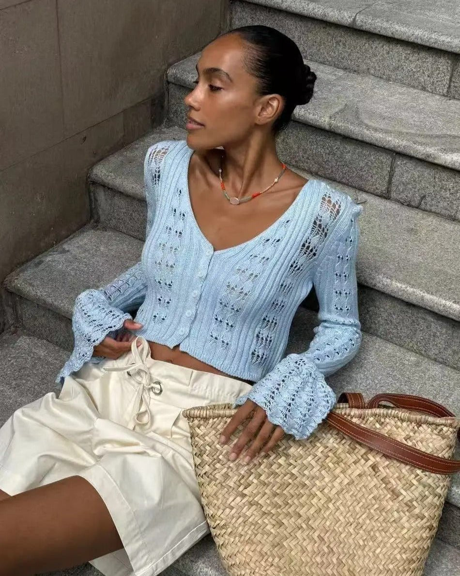 Kendall Hollow Out Knitted Cardigan - Women's Cozy Knitwear