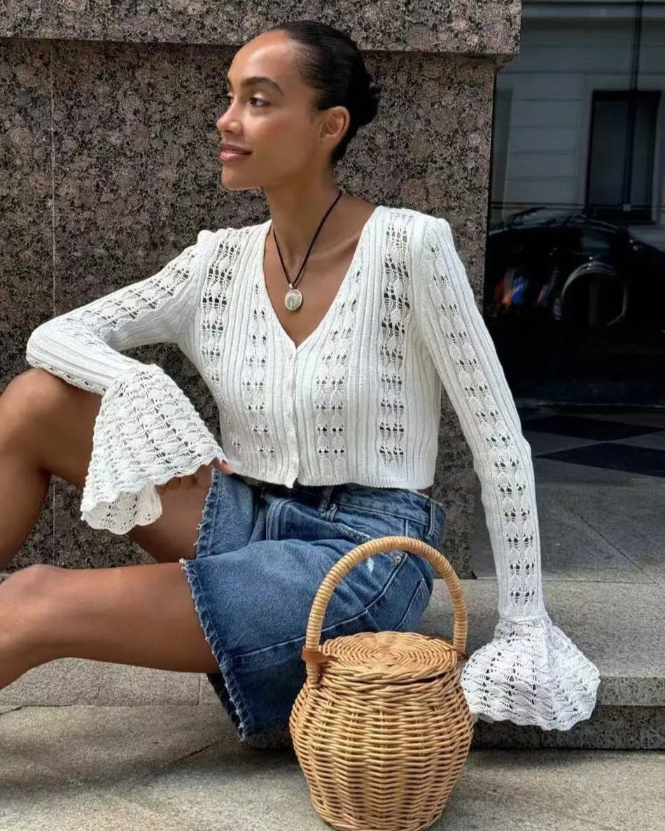 Kendall Hollow Out Knitted Cardigan - Women's Cozy Knitwear - Image 10