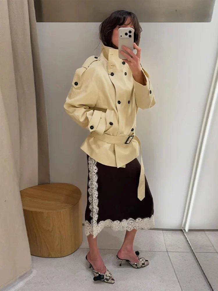 Amanda Stand Collar Trench Coat - Women's Fall and Winter Outerwear - Image 6