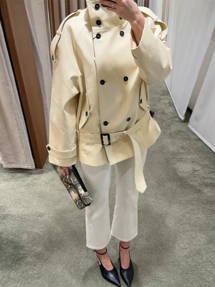 Amanda Stand Collar Trench Coat - Women's Fall and Winter Outerwear - Image 2