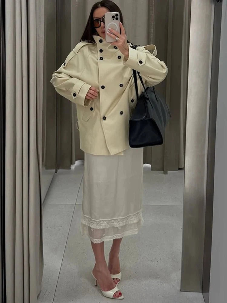 Amanda Stand Collar Trench Coat - Women's Fall and Winter Outerwear - Image 5