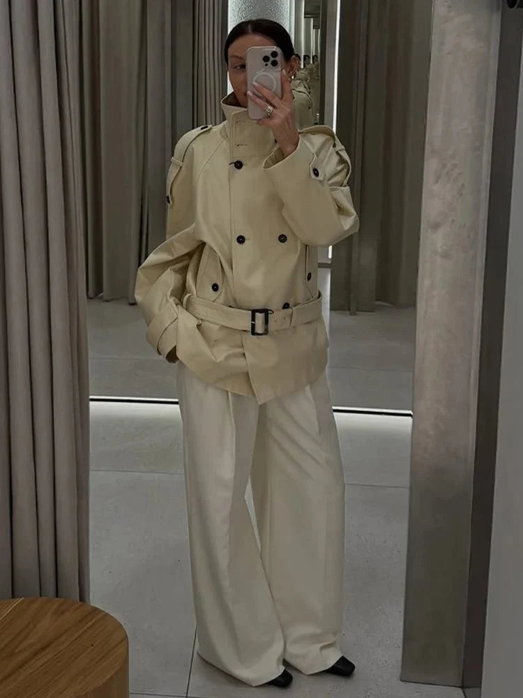 Amanda Stand Collar Trench Coat - Women's Fall and Winter Outerwear - Image 3
