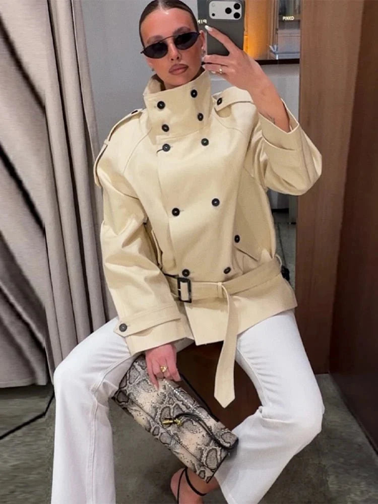 Amanda Stand Collar Trench Coat - Women's Fall and Winter Outerwear