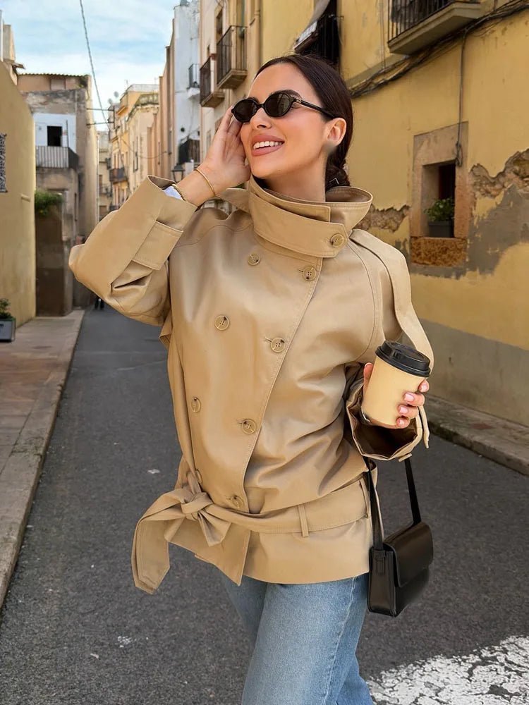 Anna High Neck Cropped Utility Trench Coat - Women's Fall and Winter Outerwear - Image 2
