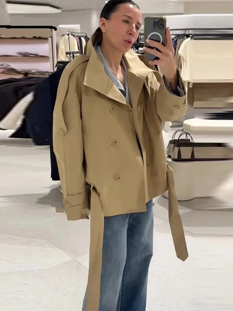Anna High Neck Cropped Utility Trench Coat - Women's Fall and Winter Outerwear - Image 5