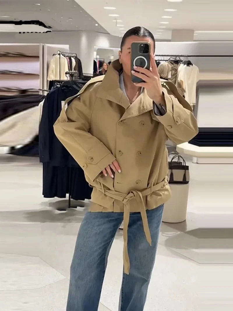 Anna High Neck Cropped Utility Trench Coat - Women's Fall and Winter Outerwear - Image 8