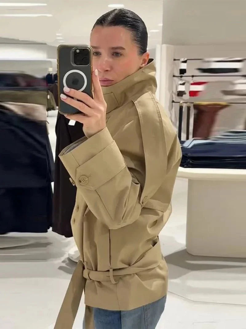 Anna High Neck Cropped Utility Trench Coat - Women's Fall and Winter Outerwear - Image 7