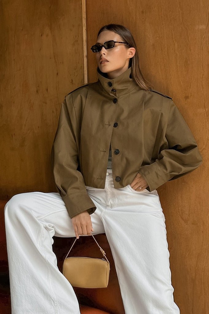 Gina Cropped Pleated Utility Jacket - Women's Fall and Winter Outerwear