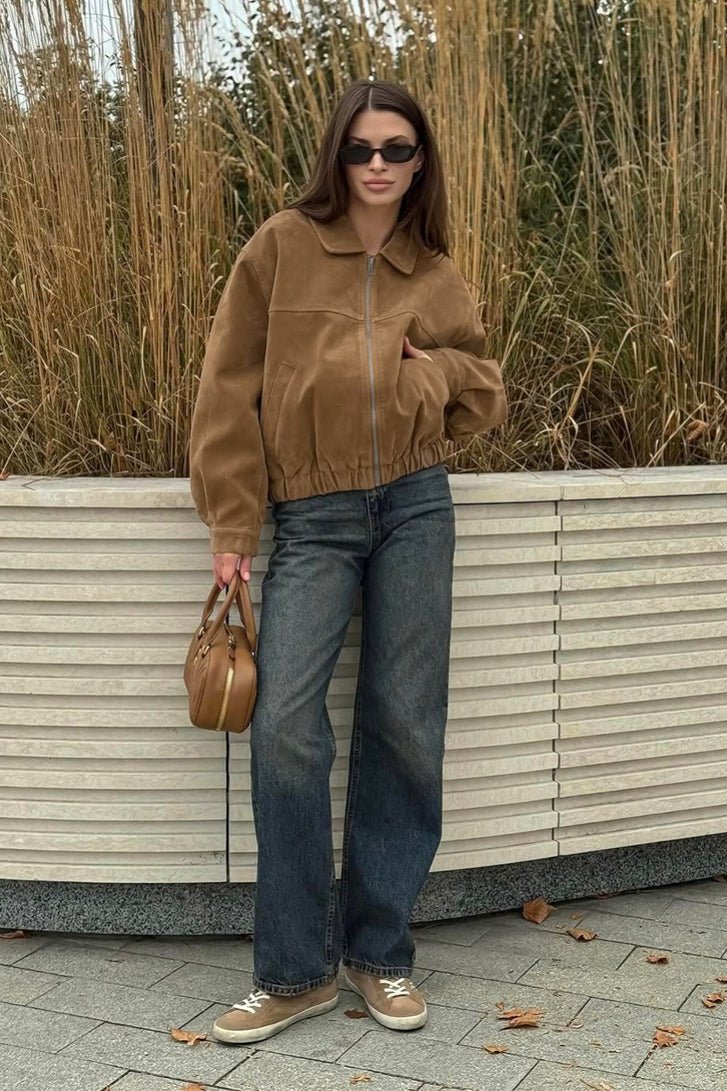 Jenny Suede Zip-Up Bomber Jacket - Women's Everyday Outerwear - Image 6