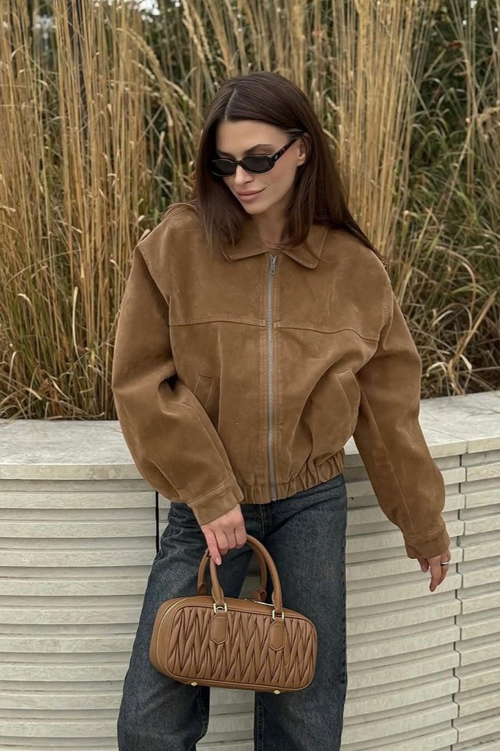Jenny Suede Zip-Up Bomber Jacket - Women's Everyday Outerwear