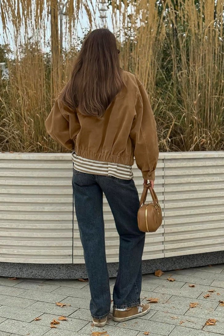 Jenny Suede Zip-Up Bomber Jacket - Women's Everyday Outerwear - Image 2