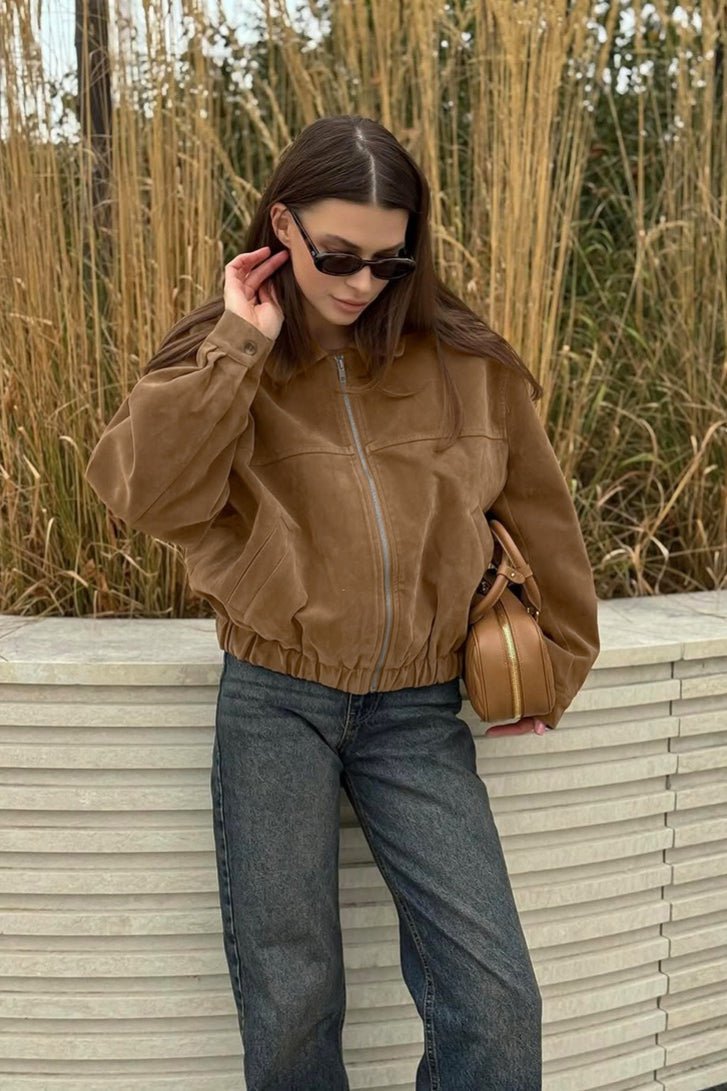Jenny Suede Zip-Up Bomber Jacket - Women's Everyday Outerwear - Image 3