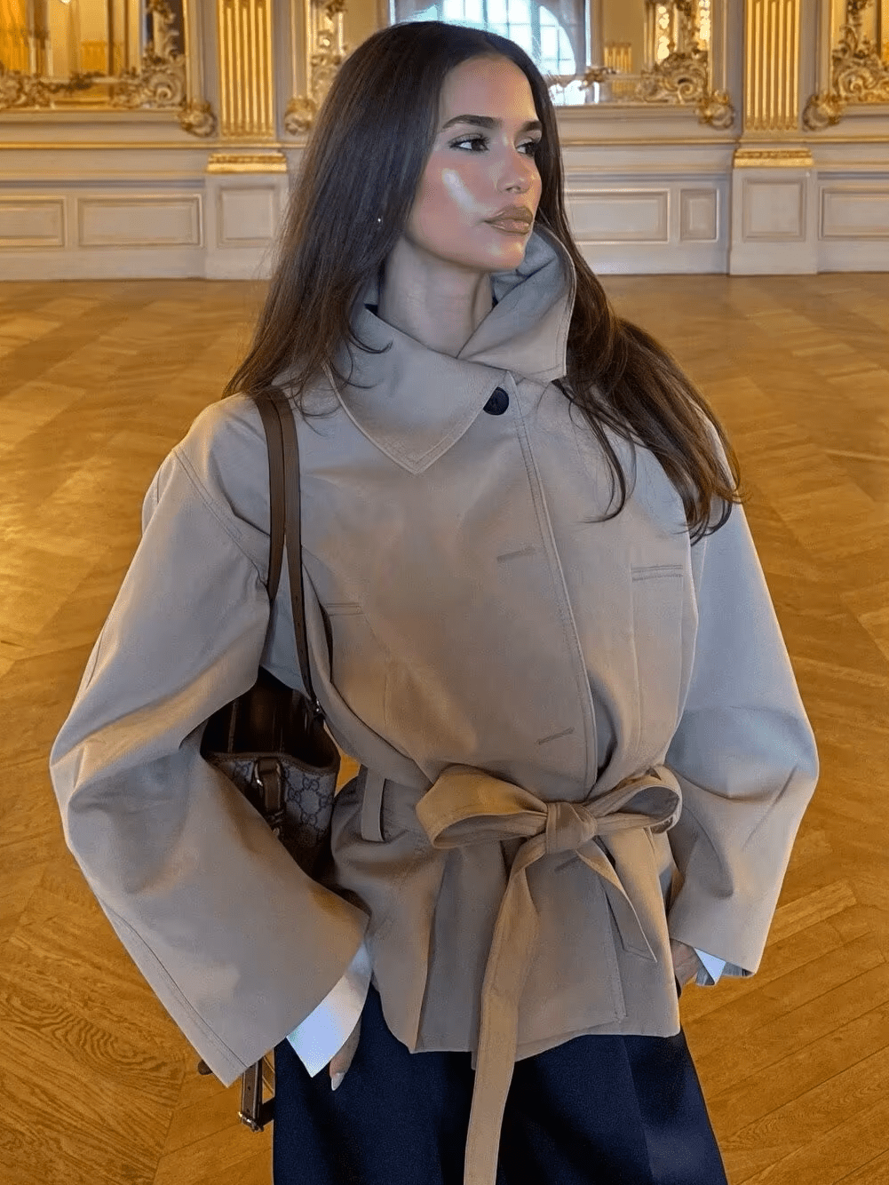 Julie Asymmetric Belted Trench Coat - Women's Fall and Winter Outerwear - Image 4