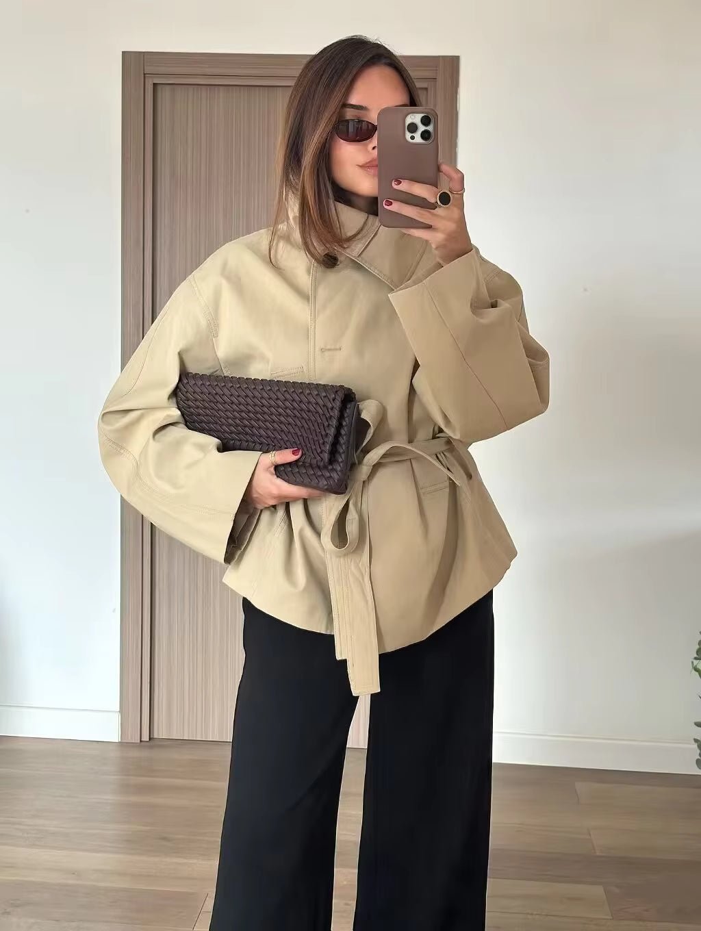 Julie Asymmetric Belted Trench Coat - Women's Fall and Winter Outerwear - Image 8