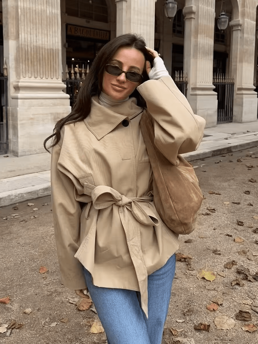 Julie Asymmetric Belted Trench Coat - Women's Fall and Winter Outerwear - Image 2