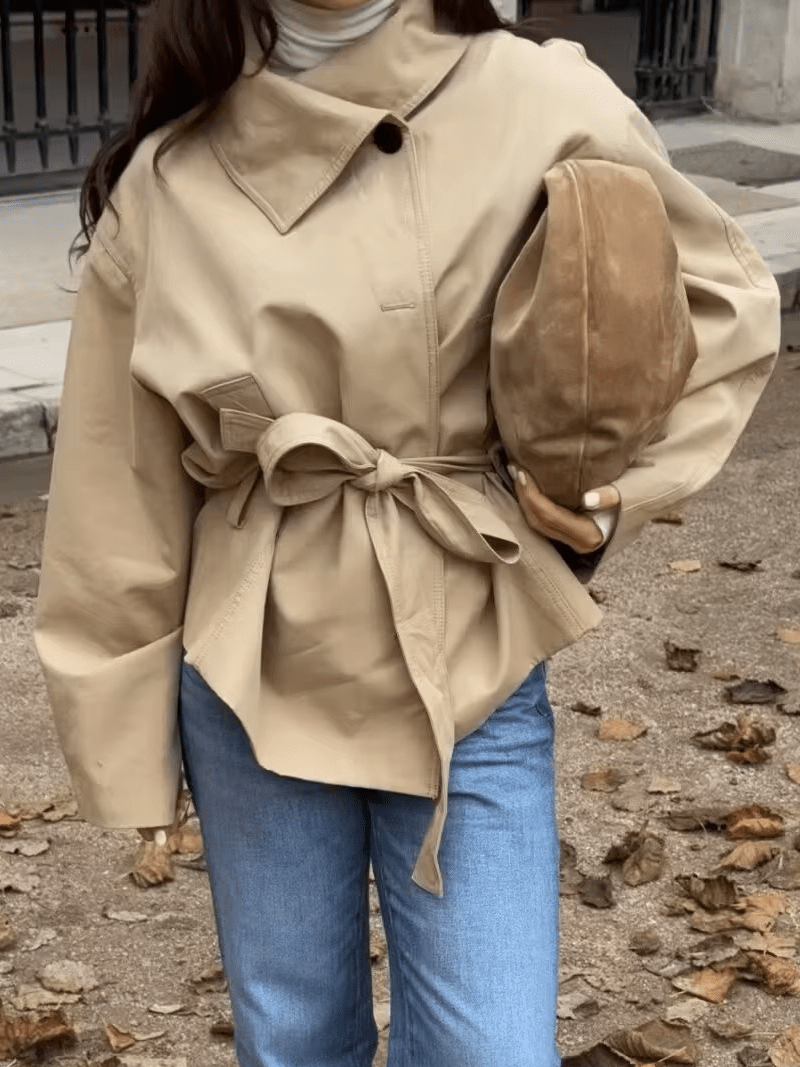 Julie Asymmetric Belted Trench Coat - Women's Fall and Winter Outerwear