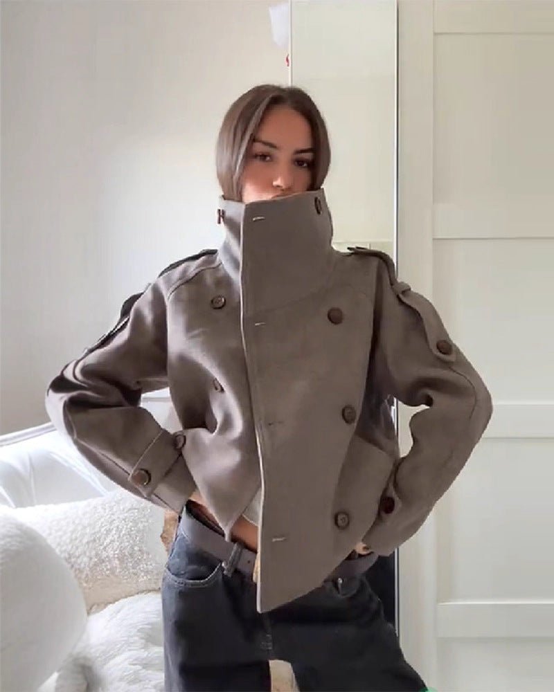 Julie Stand Collar Oversized Coat - Women's Fall and Winter Outerwear - Image 2