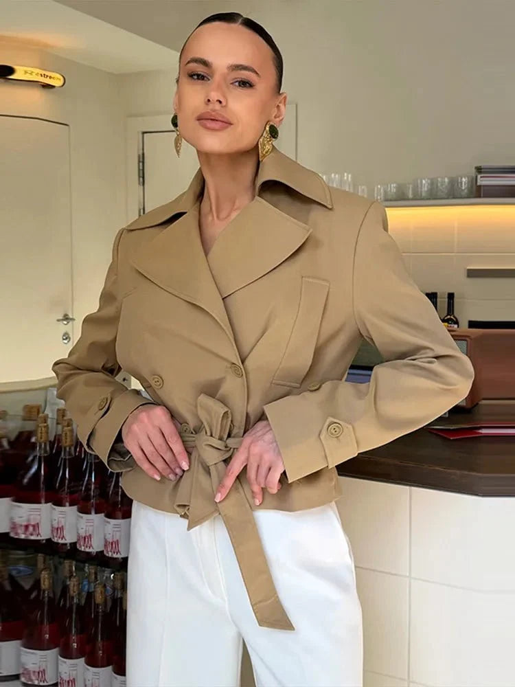 Melissa Lace-Up Cropped Trench Coat - Women's Fall and Winter Outerwear - Image 2