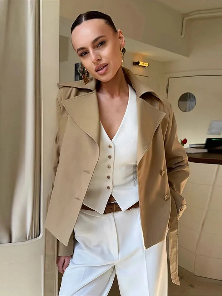 Melissa Lace-Up Cropped Trench Coat - Women's Fall and Winter Outerwear - Image 4
