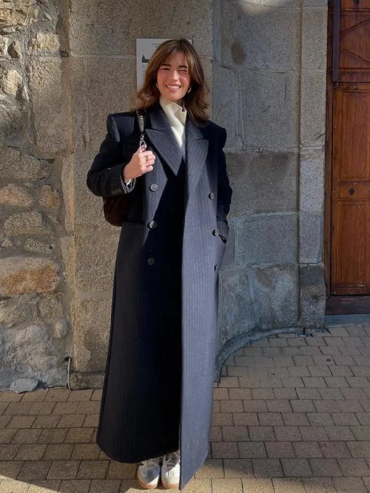 Monica Double Breasted Long Coat - Women's Fall and Winter Outerwear - Image 5
