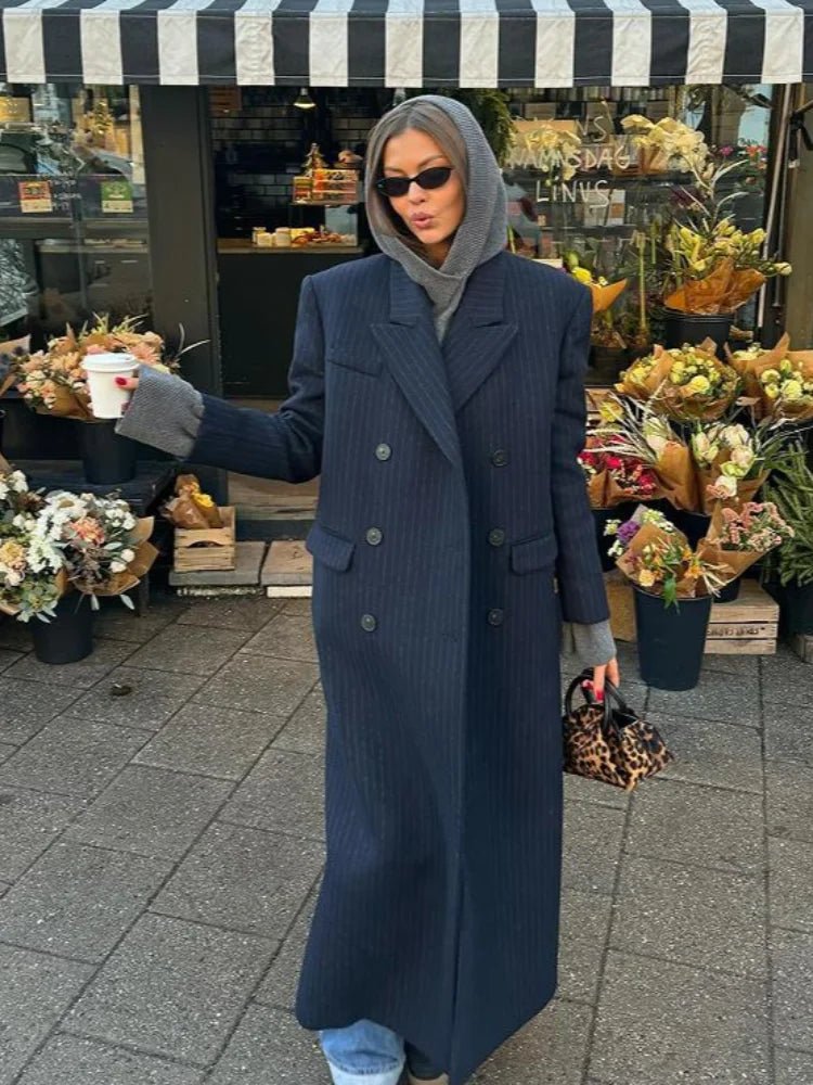 Monica Double Breasted Long Coat - Women's Fall and Winter Outerwear - Image 2