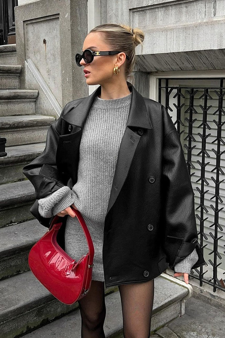 Sandra Vintage Relaxed Leather Coat - Women's Fall and Winter Outerwear - Image 7