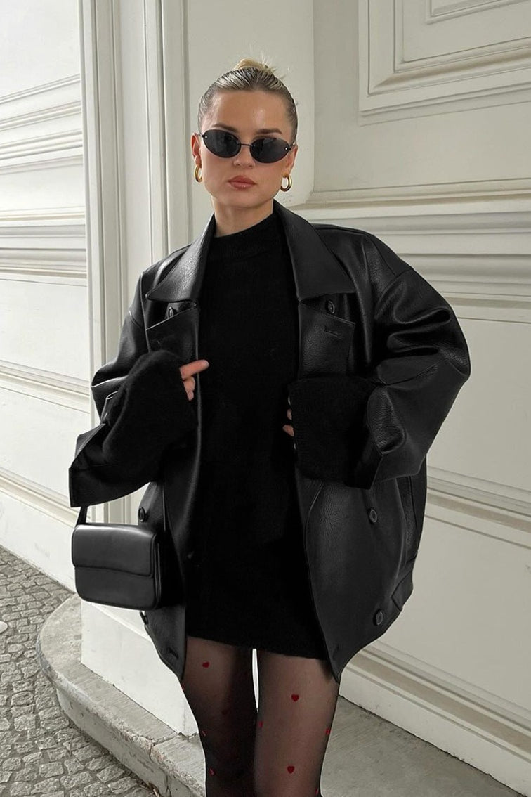 Sandra Vintage Relaxed Leather Coat - Women's Fall and Winter Outerwear - Image 8