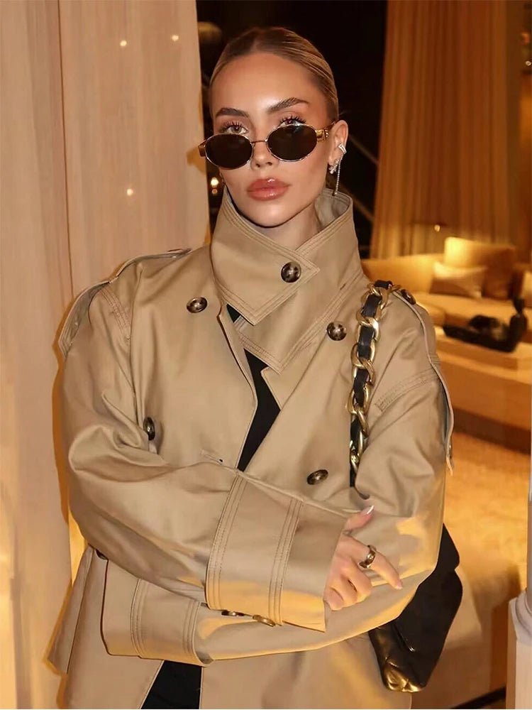 Sarah Beige Double Breasted Trench Coat - Women's Fall and Winter Outerwear - Image 5