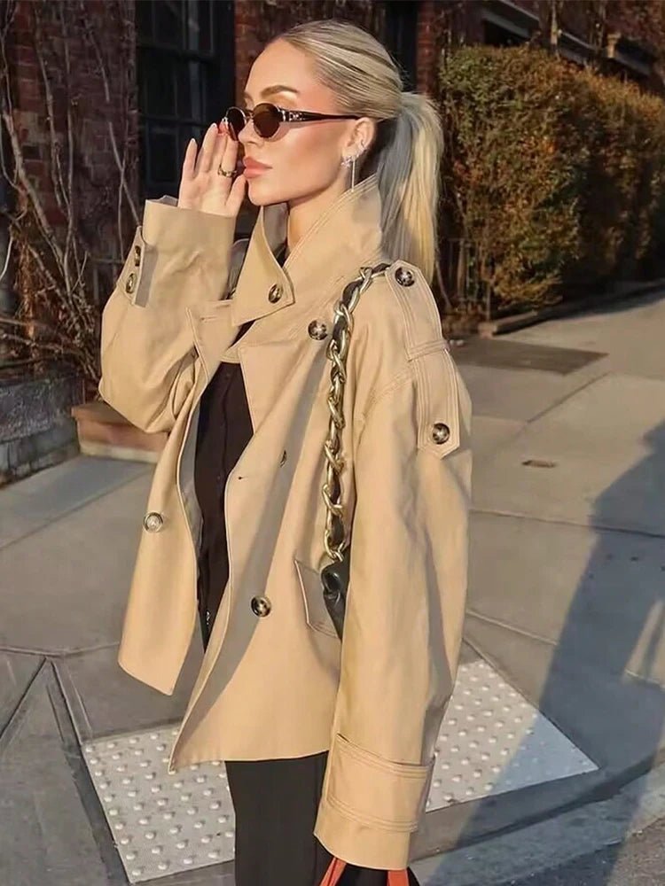 Sarah Beige Double Breasted Trench Coat - Women's Fall and Winter Outerwear - Image 7