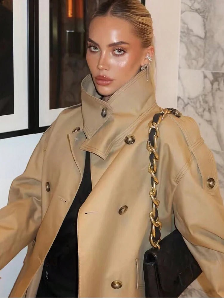 Sarah Beige Double Breasted Trench Coat - Women's Fall and Winter Outerwear - Image 6