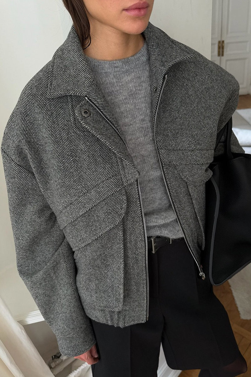 Sarah Herringbone Stand Collar Coat - Women's Fall and Winter Outerwear - Image 2
