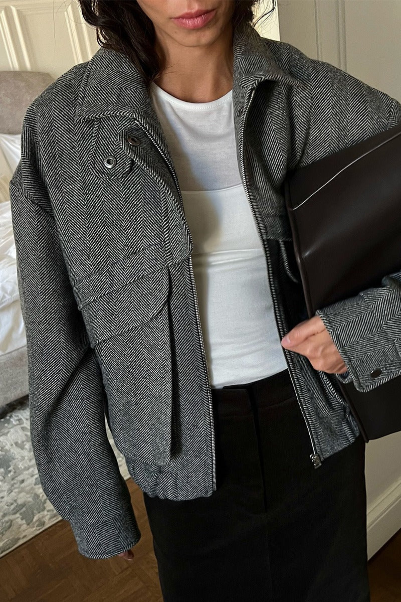 Sarah Herringbone Stand Collar Coat - Women's Fall and Winter Outerwear - Image 3